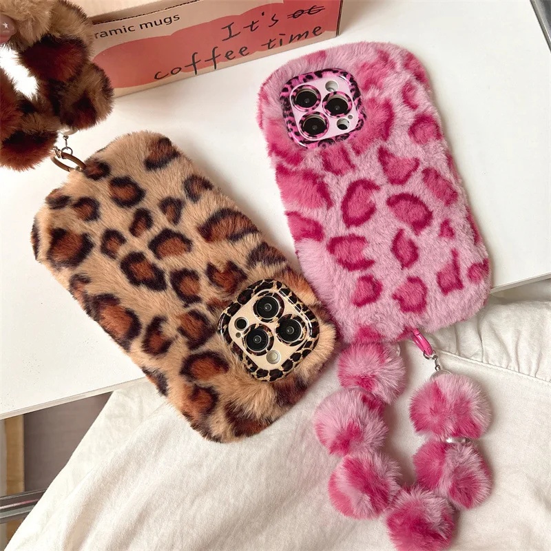 Phone Cases For Iphone 11 - Fashion Leopard Furry Plush Lens Bracket