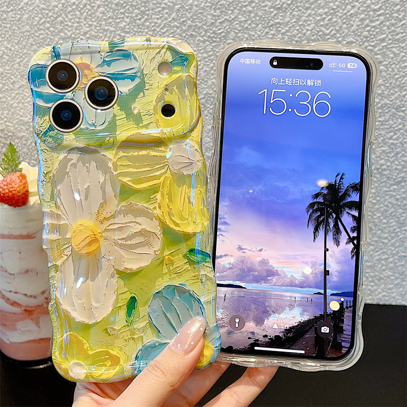 Phone Cases Art - Fashion Oil Painting Flowers Wavy Phone