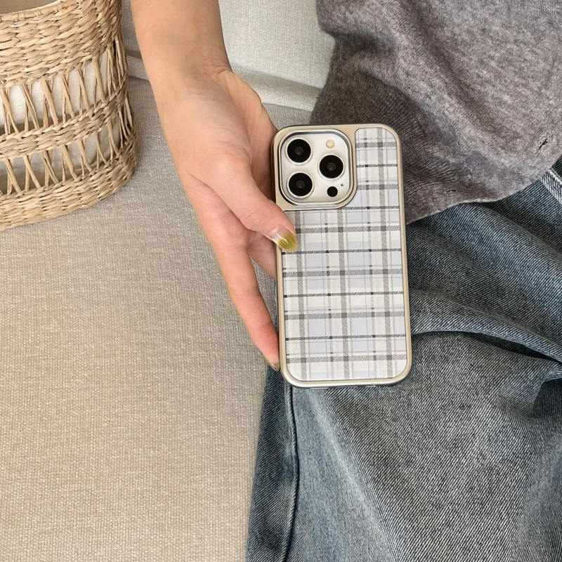 Korean Ins Epoxy Blue Plaid Pa - Phone Cases Y2K 评论和价格