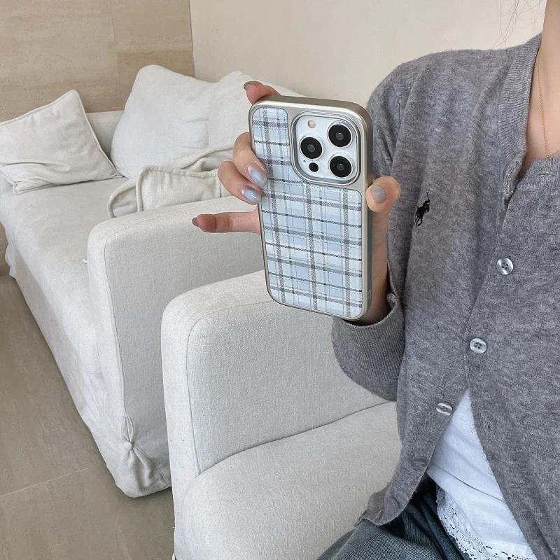 Korean Ins Epoxy Blue Plaid Pa - Phone Cases Y2K 评论和价格