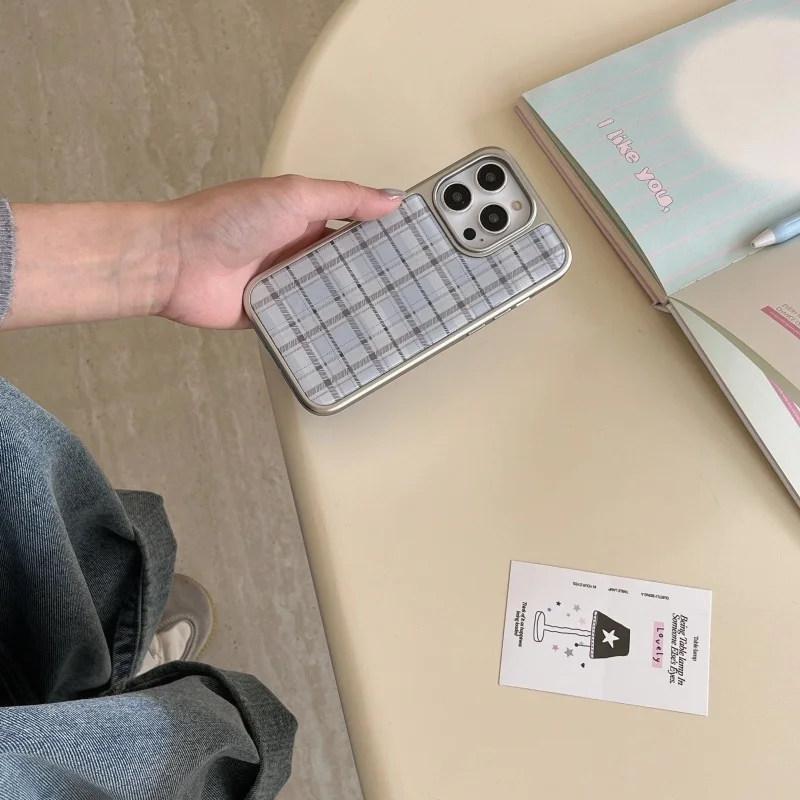 Korean Ins Epoxy Blue Plaid Pa - Phone Cases Y2K 评论和价格