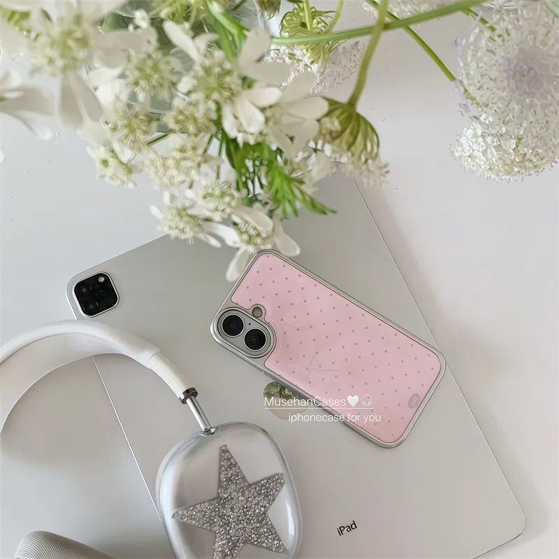 Korean ins Cream Pink Polka Do - Phone Cases Y2K 评论和价格
