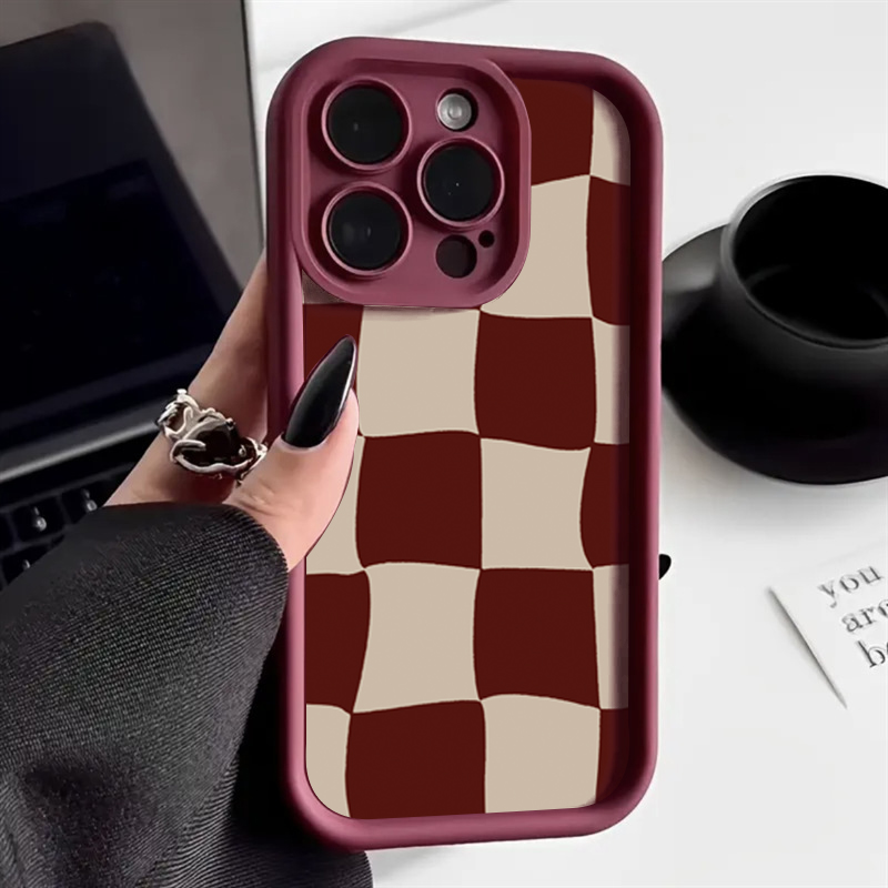 Wine Red Deform Grid Pattern P - Phone Cases Red 评论和价格
