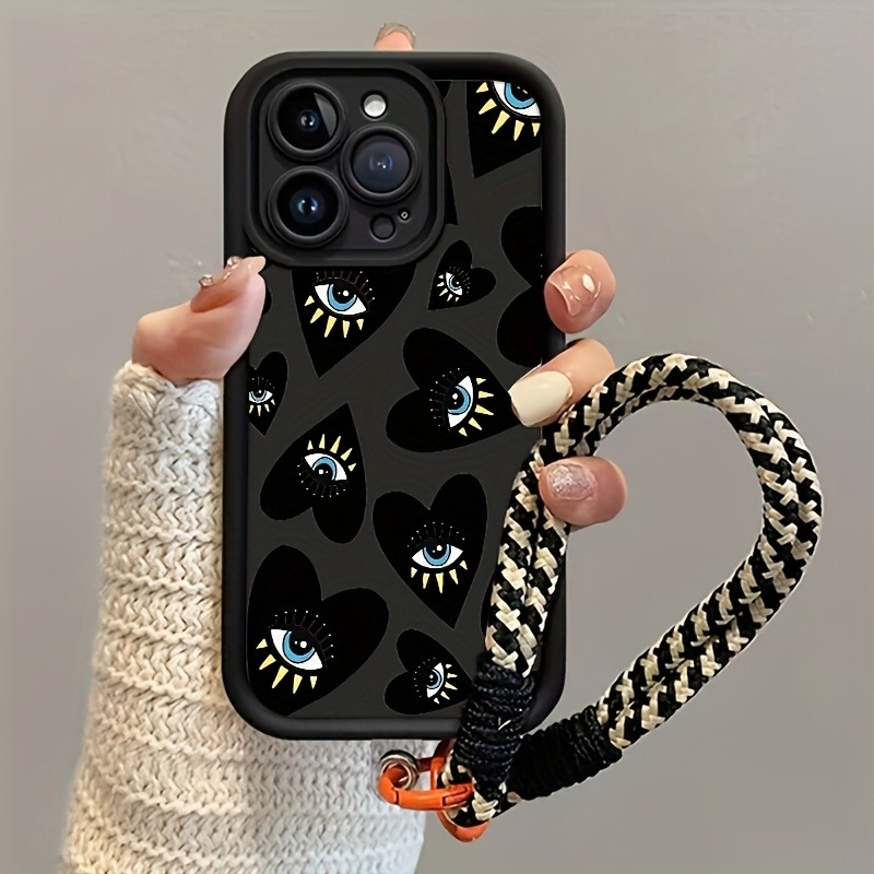 Black Love Heart Eye Hang Stra - Phone Cases With Loop 评论和价格