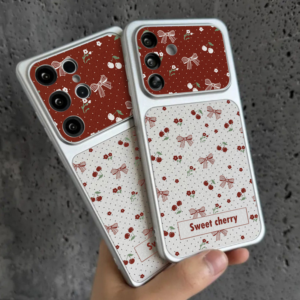 Red Cherry Bow And Flower Leat - Phone Cases Red 评论和价格
